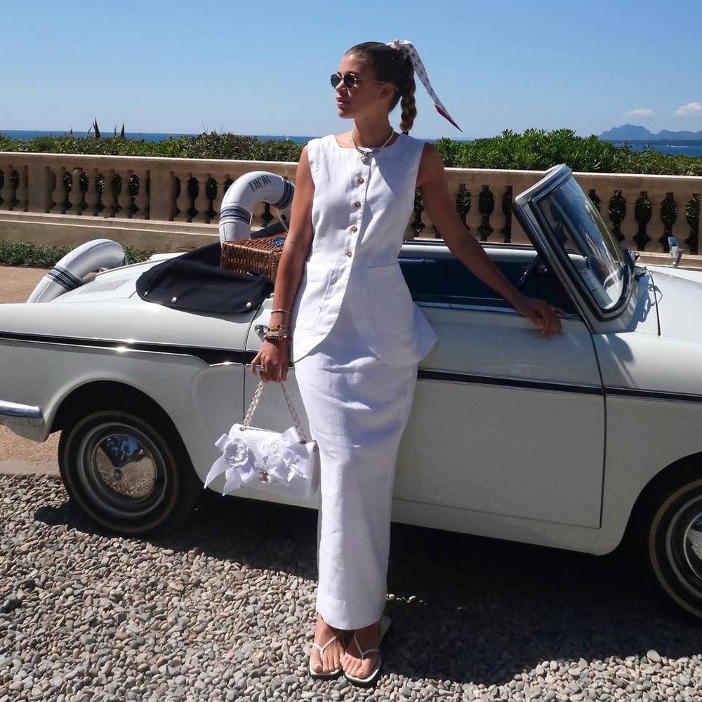 Posse white linen top and skirt set size small